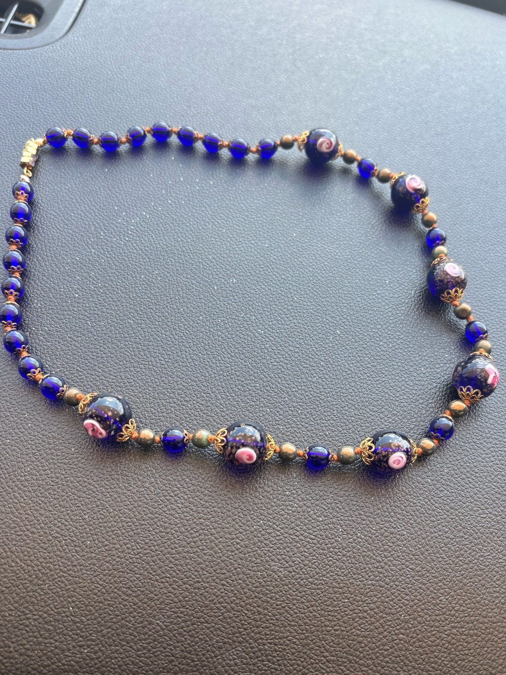 Cobalt Murano Wedding Cake Beaded Necklace